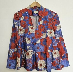 Tuckernuck Red and Blue Floral Blouse L